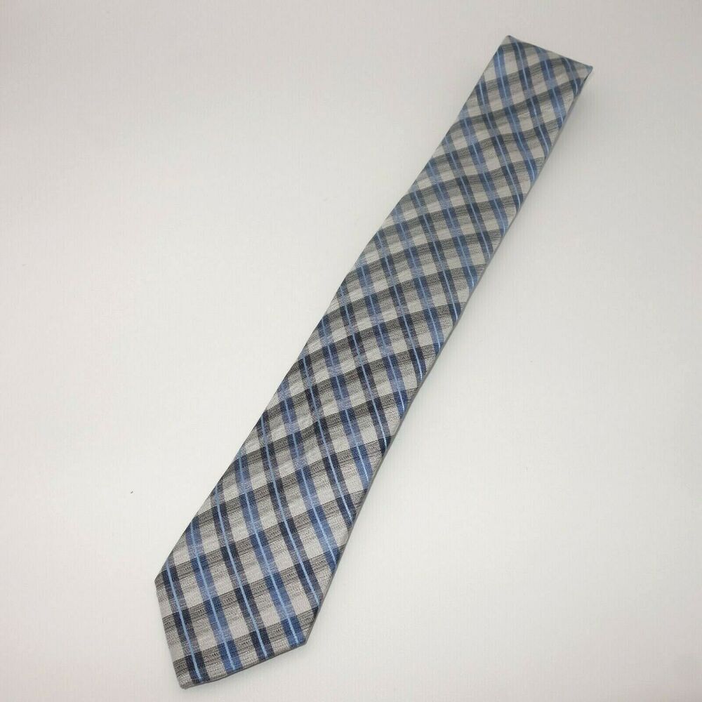 New Kenneth Cole Awearness Silk Men's Tie Gray Black Blue Silver Stripe